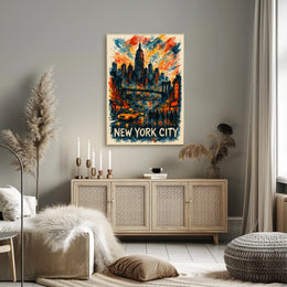 New York City Skyline Watercolor Poster Abstract Wall Art