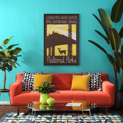 National Parks - Where the Deer and Antelope Play Vintage Travel Poster