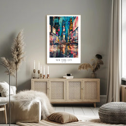 Vibrant Times Square Neon Lights Urban or Cityscape Poster PosterGoat