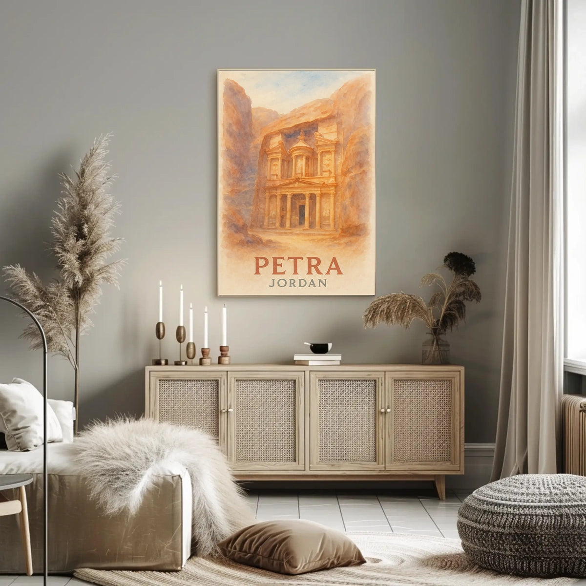 Petra Watercolor Travel Vintage Al Khazneh Treasury Vistas Wanderlust Decor Poster