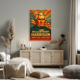 William Henry Harrison 9th President of the United States Colorful Comic Book Style Poster