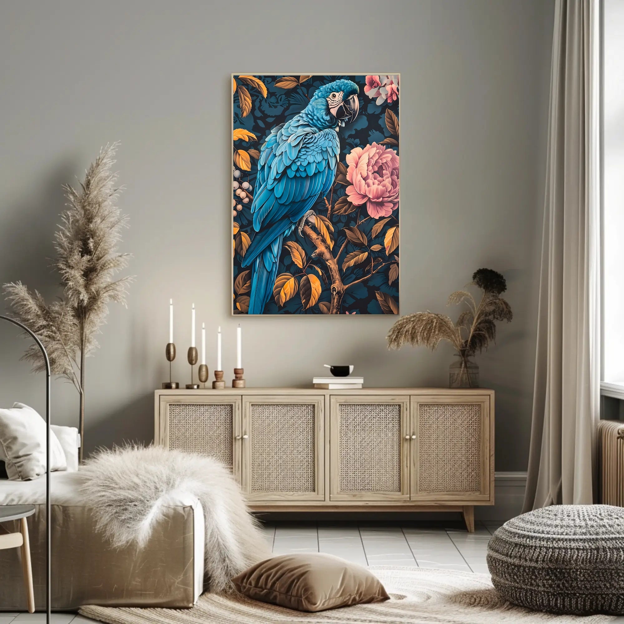 Vibrant Parrot Floral Paradise Poster Art
