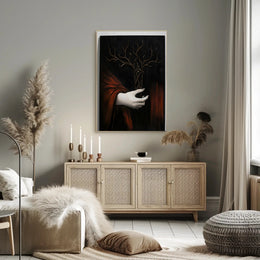 Surreal Hand Art with Red Fabric Abstract or Artistic Poster PosterGoat