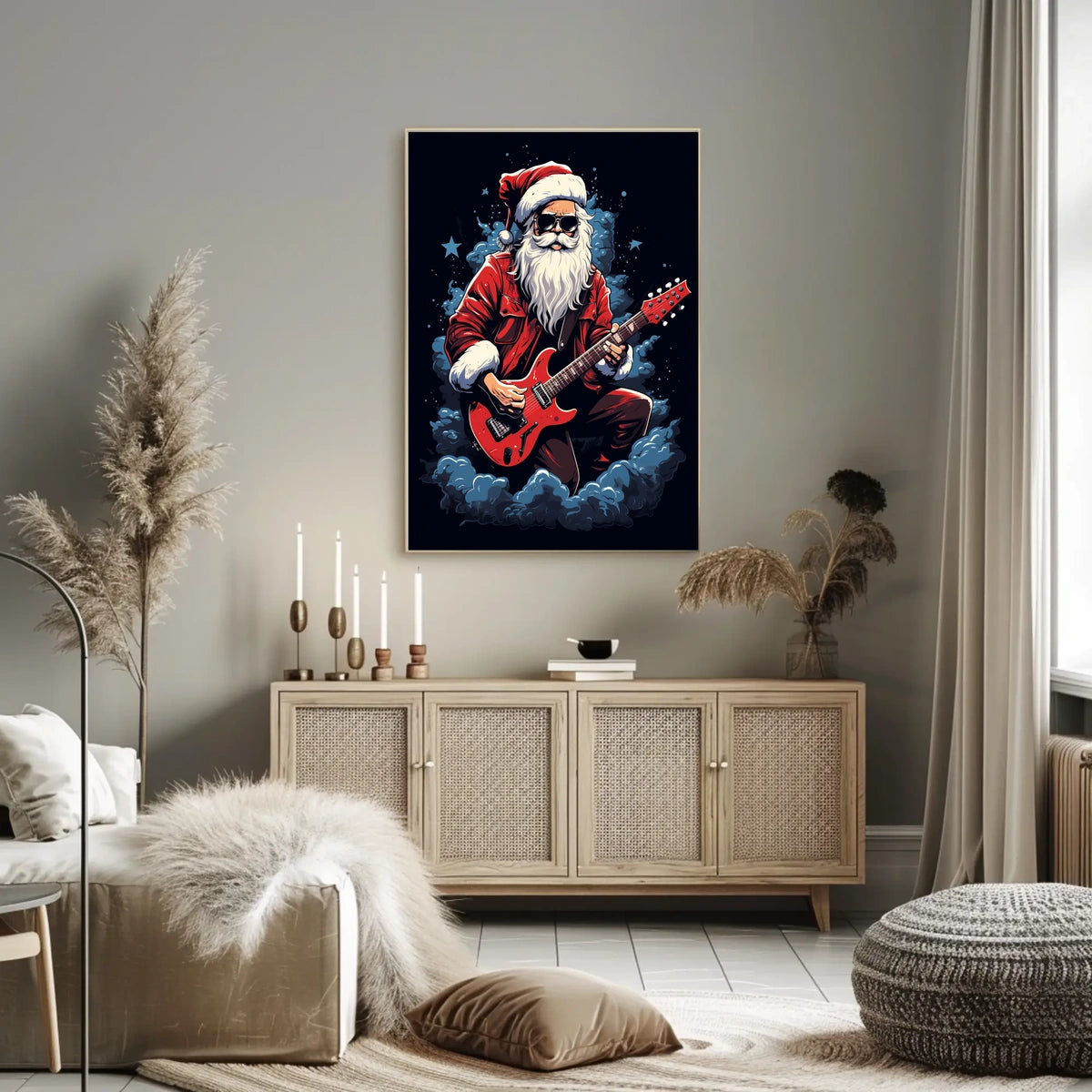 Rocking Santa Playing Guitar Christmas Pop Culture Poster