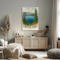 Crater Lake Scenic Travel Poster Vintage Wall Art