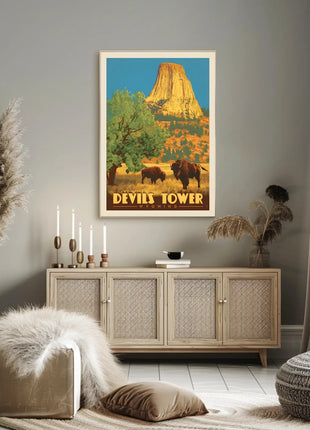 Devils Tower Wyoming Vintage Travel National Park Poster