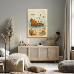 Sunken Ship Underwater Scene Artistic Poster