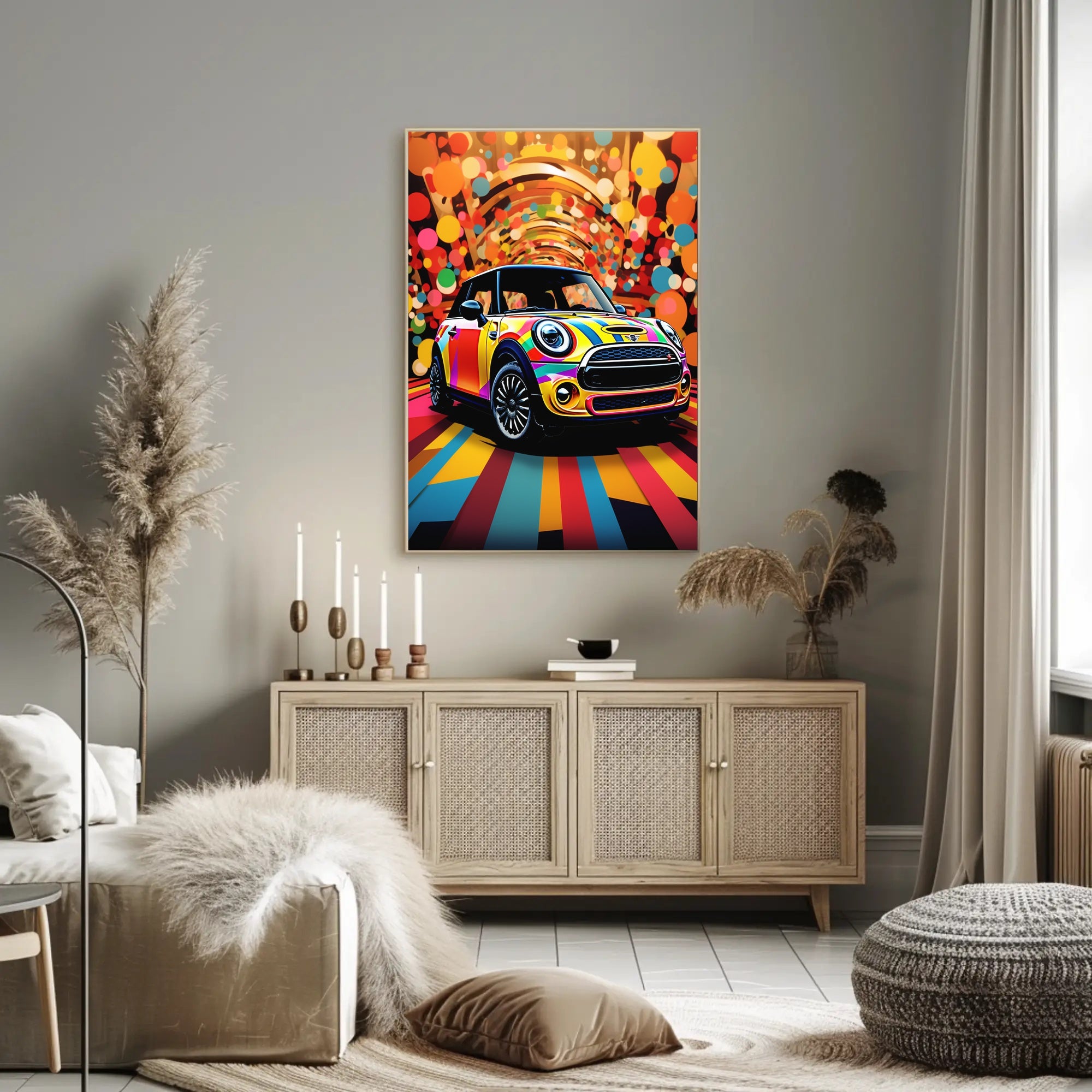 Vibrant Mini Cooper Pop Art for Artistic Poster Enthusiasts