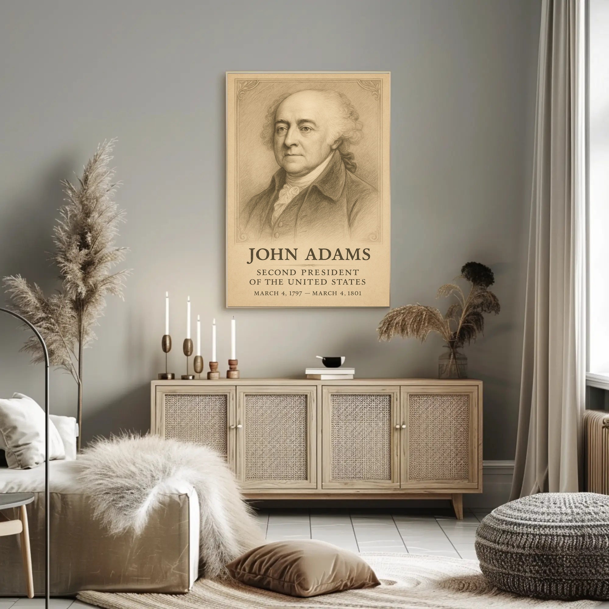 John Adams 2nd President Sketch Poster Art Print Decor PosterGoat