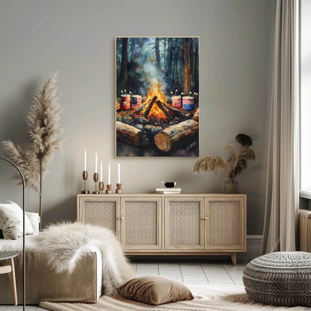 Cozy Glowing Campfire Night In The Forest Scene Poster