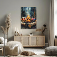 Cozy Glowing Campfire Night In The Forest Scene Poster