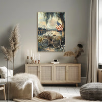 Vintage Sunset Bicycle Leaning Under A Willow Tree Poster
