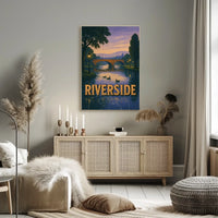 Serene Riverside Scene at Dusk Travel Poster