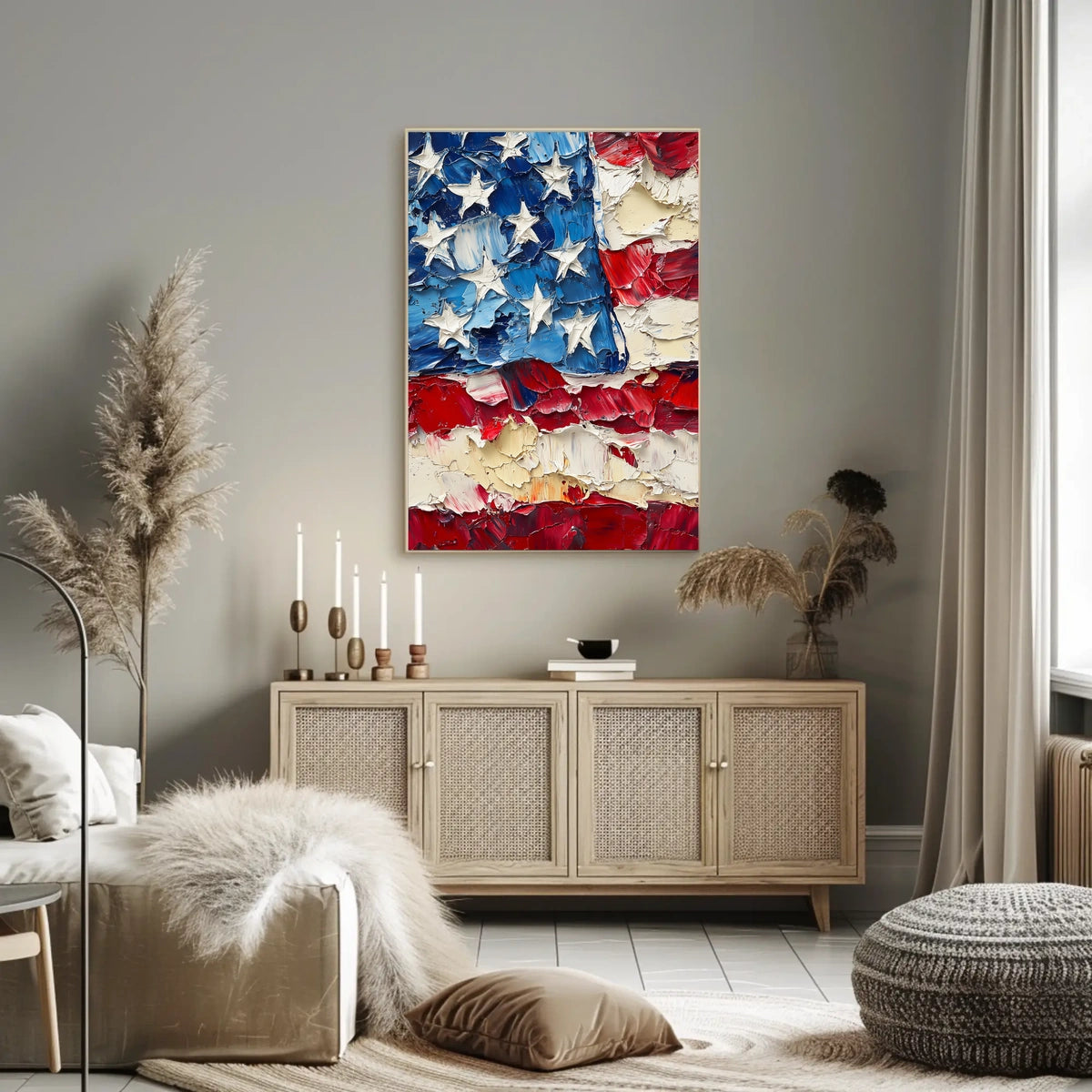 Thick oil impasto painting of an abstract American flag Poster