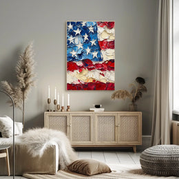 Thick oil impasto painting of an abstract American flag Poster
