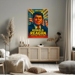 Ronald Reagan 40th President of the United States Colorful Comic Book Style Poster