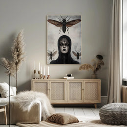 Eerie Gothic Woman with Insects: Artistic Poster PosterGoat