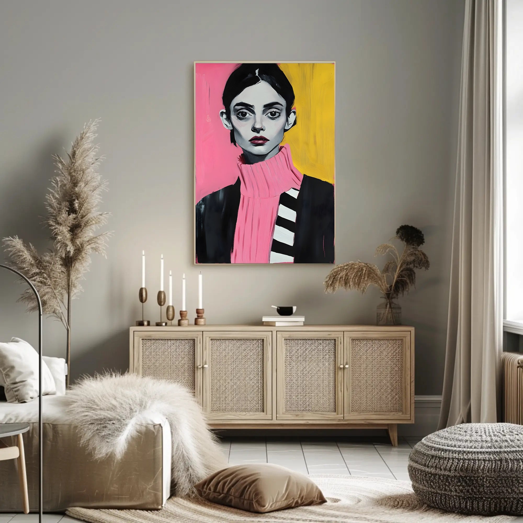 Vibrant Portrait Poster Modern Pink And Yellow Print
