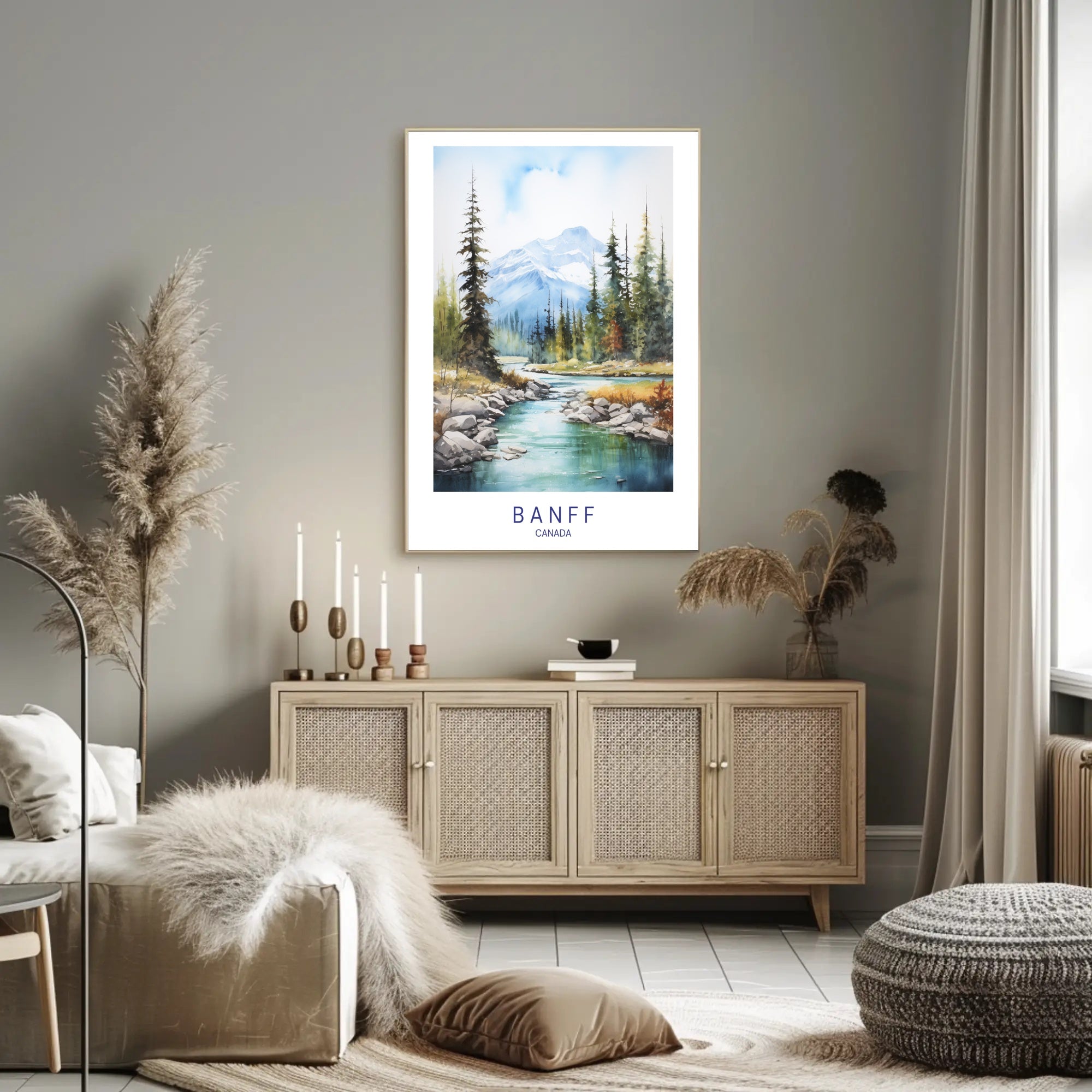 Serene Banff Landscape Watercolor Art National Park Poster PosterGoat
