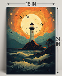 Lighthouse At Sunset Poster PosterGoat