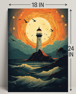 Lighthouse At Sunset Poster PosterGoat
