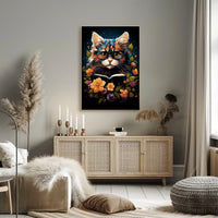Whimsical Cat Glasses Poster with Vibrant Flowers