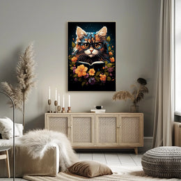 Whimsical Cat Glasses Poster with Vibrant Flowers