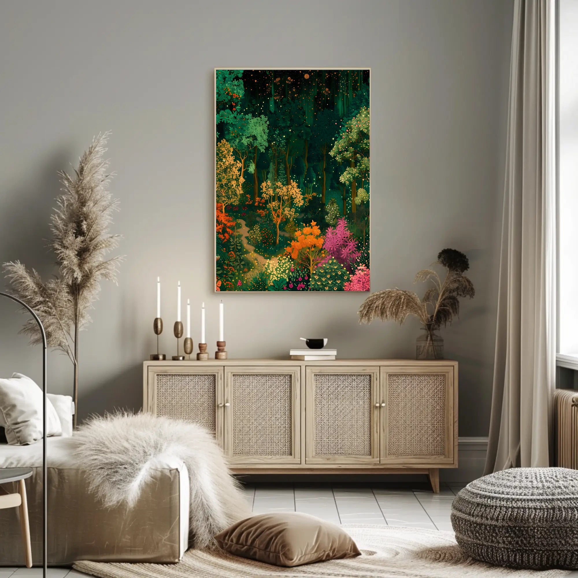 Enchanted Night Forest Fantasy with Stars Poster