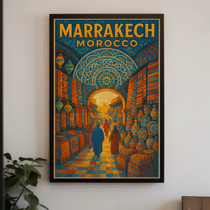 Marrakech Morocco Mosaic Market Scene Poster Poster