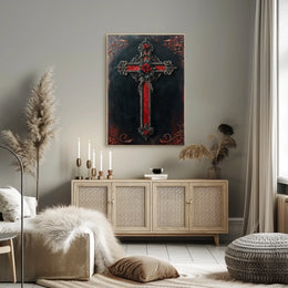 Stylized Ornate Cross with Roses Poster