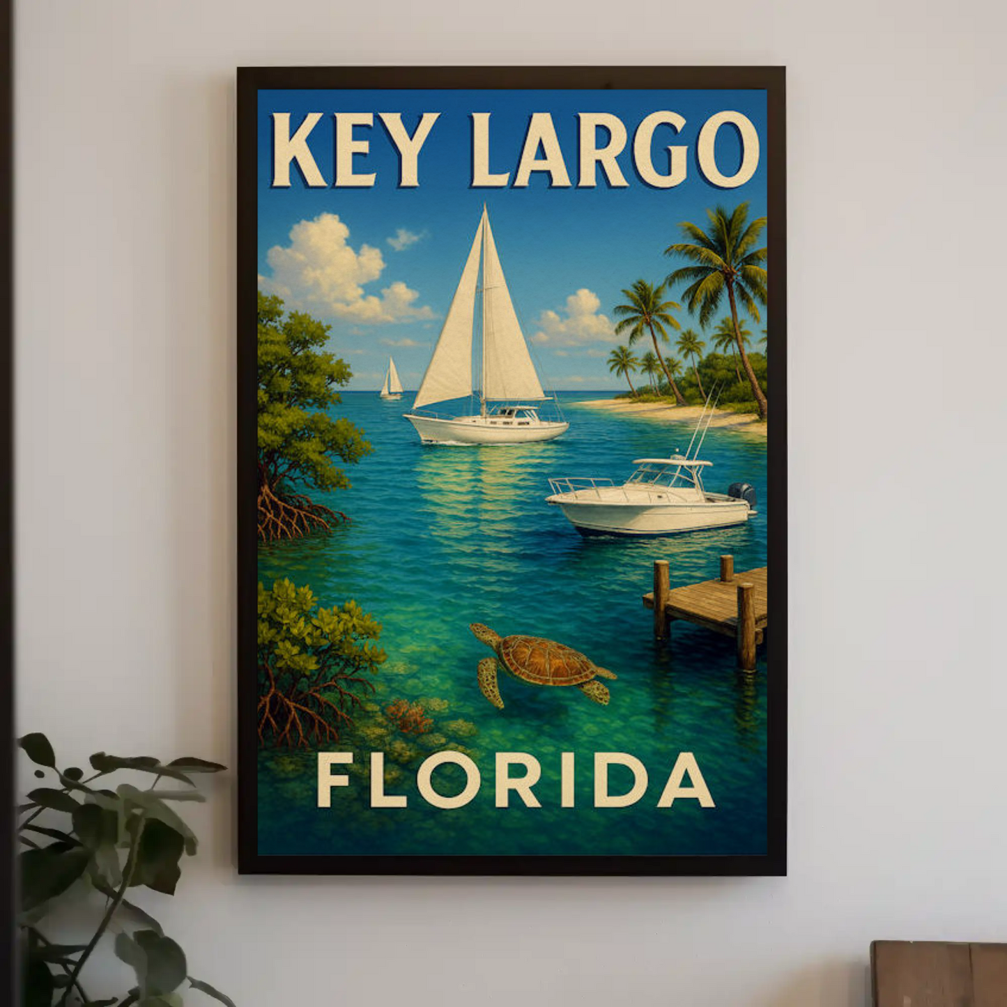Key Largo Florida Tropical Boats Beach Poster