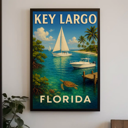 Key Largo Florida Tropical Boats Beach Poster