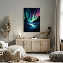 Aurora Borealis Over A Winter Landscape Poster