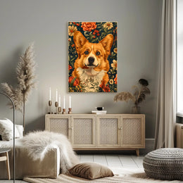 Floral Corgi Delight Wall Art Print