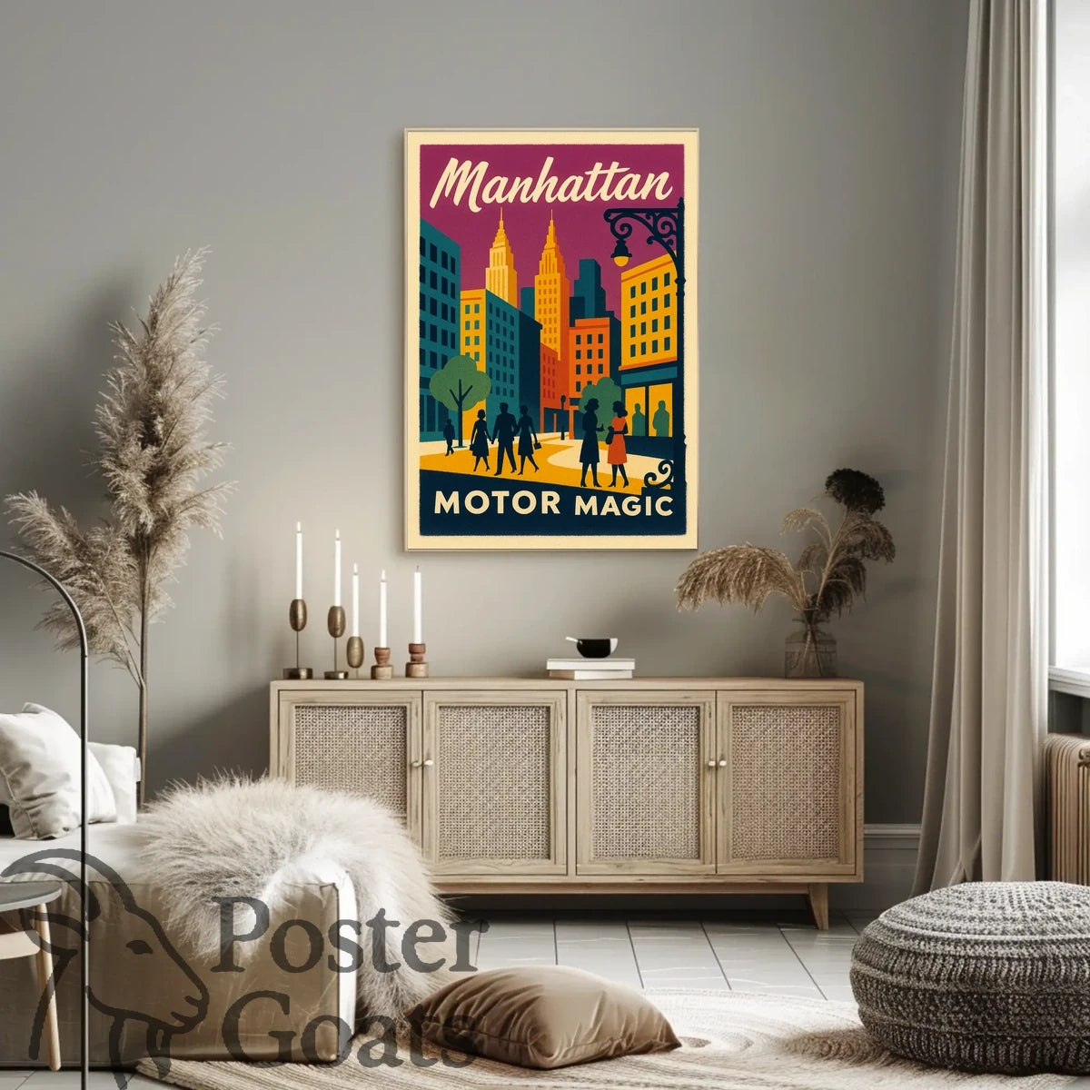 Manhattan's Retro Vibe: Vintage Urban Cityscape Travel Poster