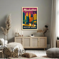 Manhattan's Retro Vibe: Vintage Urban Cityscape Travel Poster