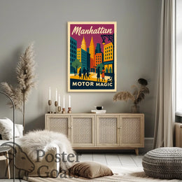 Manhattan's Retro Vibe: Vintage Urban Cityscape Travel Poster