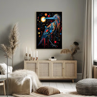 Vibrant Cosmic Bird in Abstract Artistic Poster