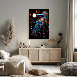 Vibrant Cosmic Bird in Abstract Artistic Poster