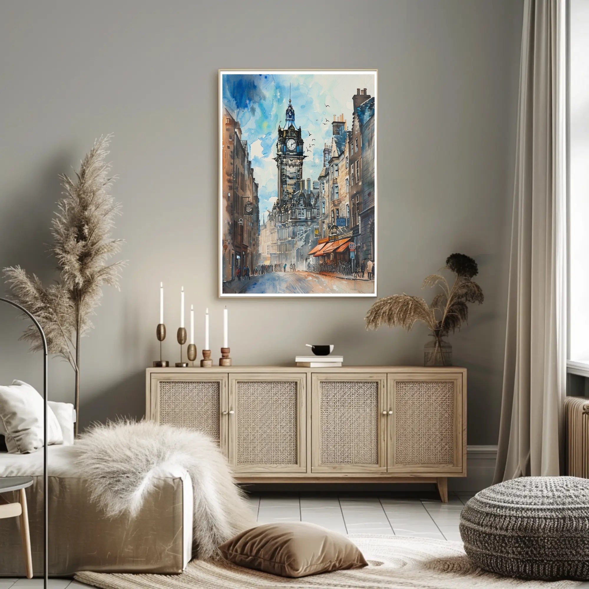 Urban Clock Tower Scene Poster PosterGoat