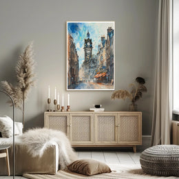Urban Clock Tower Scene Poster PosterGoat