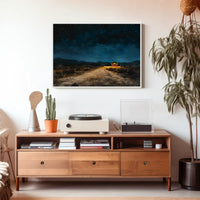 Desert Night Solitude: Tranquil Cabin Art Poster