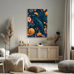 Vibrant Blue Bird with Floral Lush Animal Poster