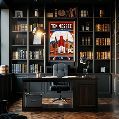 Tennessee USA 1950s Music City Skyline Travel Poster