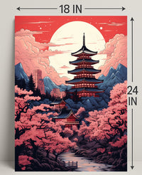 Tranquil Pagoda Under A Full Moon Poster