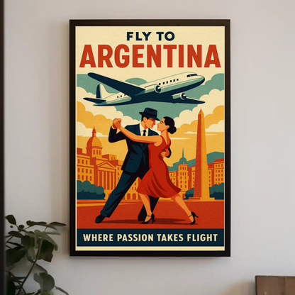 Fly To Argentina Dance And Skyline Travel Poster