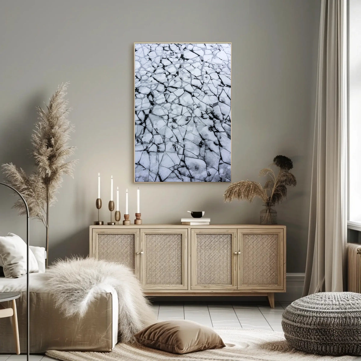 Cracked Ice Surface Photorealistic Abstract Artistic Poster