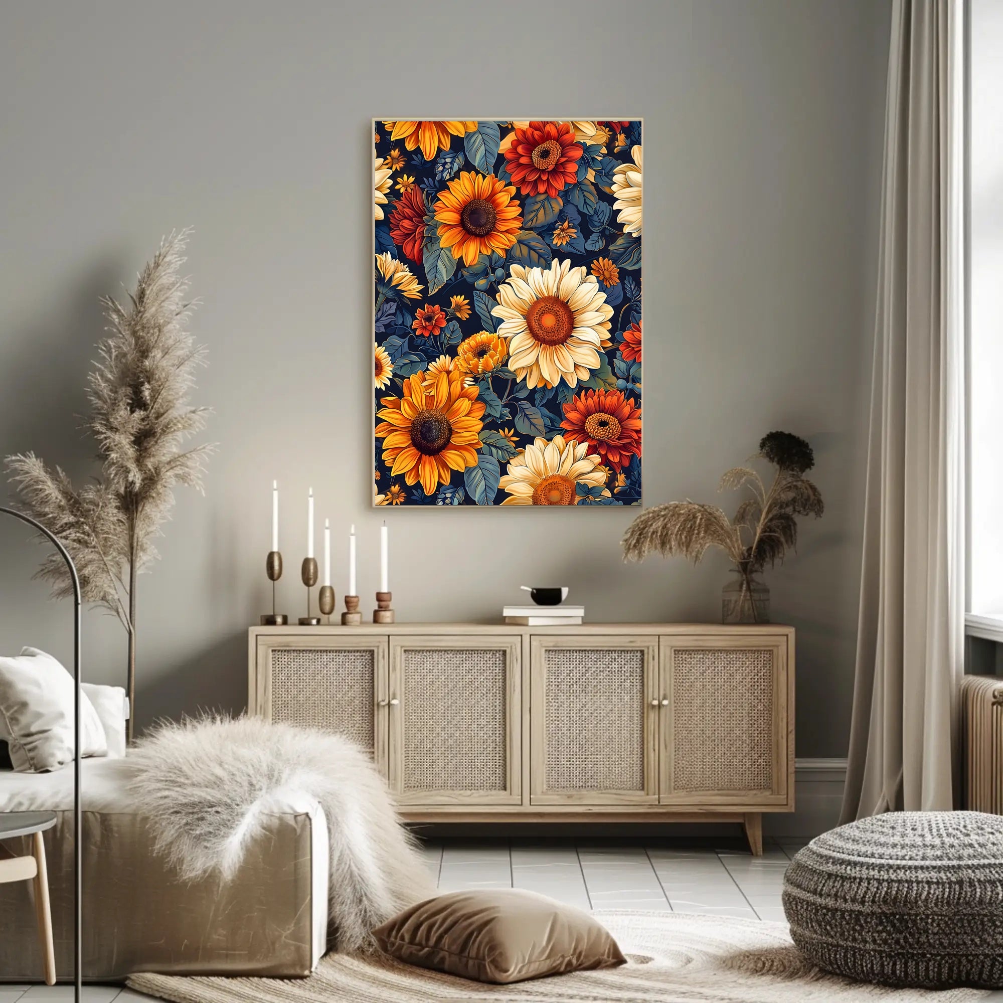 Vibrant Floral Illustration with Modern Artistic Poster