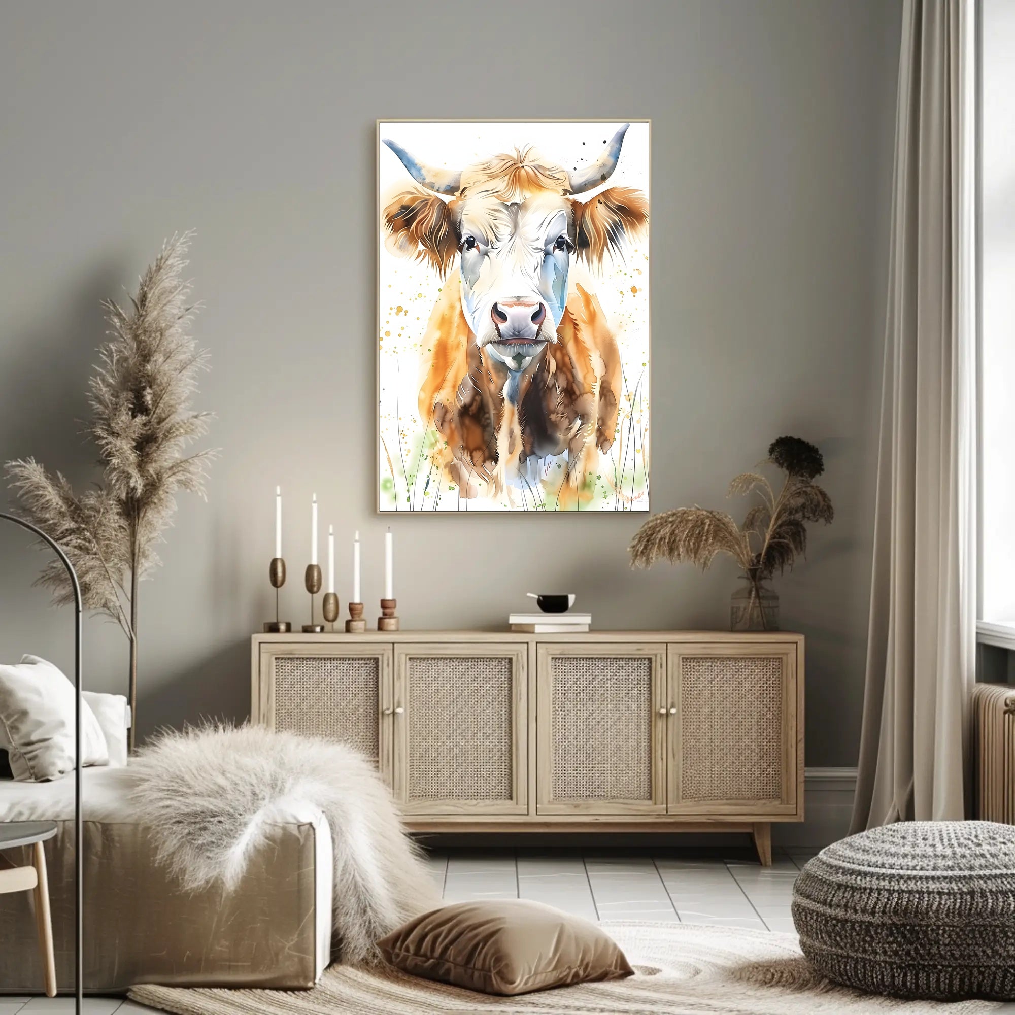 Cow Watercolor Wall Art Poster Rustic Farmhouse Print