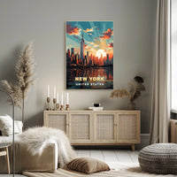 New York Cityscape Sunset View Poster Modern Wall Art
